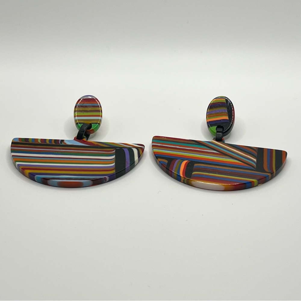 Carlos Sobral‎ Brazil Striped Resin Half Moon Bold Colorful Statement Earrings - Picture 7 of 7